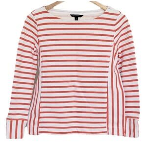 Banana Republic Orange/White Striped Long Sleeve Pullover Rayon Size L, CB34
